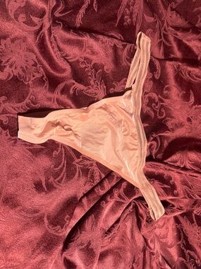 Victoria's Secret Light peach  Satin Thong with Lace Trim